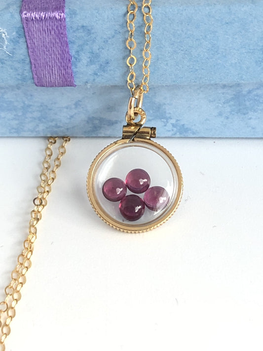Vintage Garnet Shaker Locket  12k gold w/ 1.6 CTW beautiful gems, January birthstone New Old Stock, 50 year old lockets limited supply