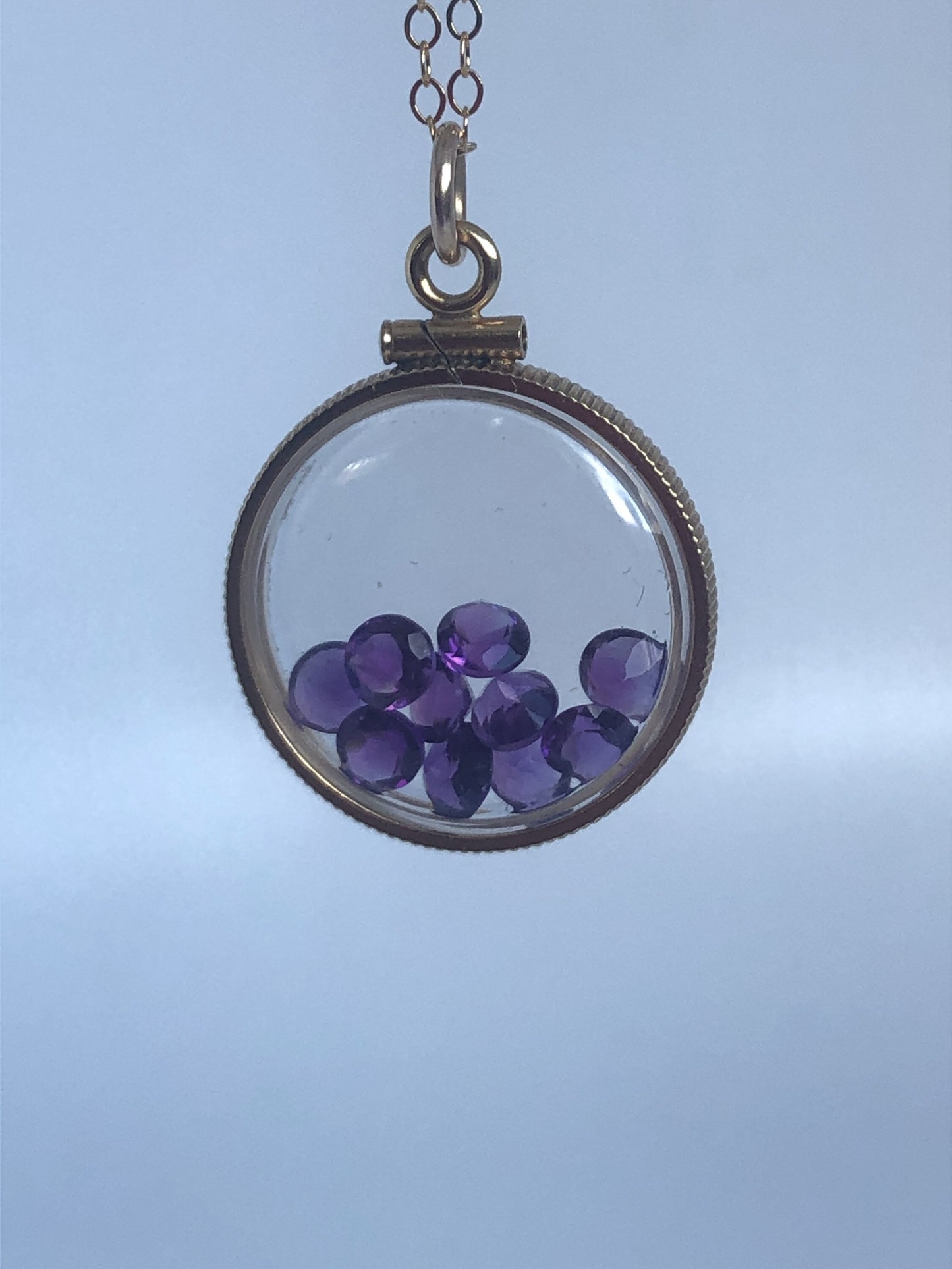 Handmade Amethyst shaker locket 20mm, gold filled locket,  2.9  TCW, February birthstone Make one for your mom for Mother's Day, Ask me