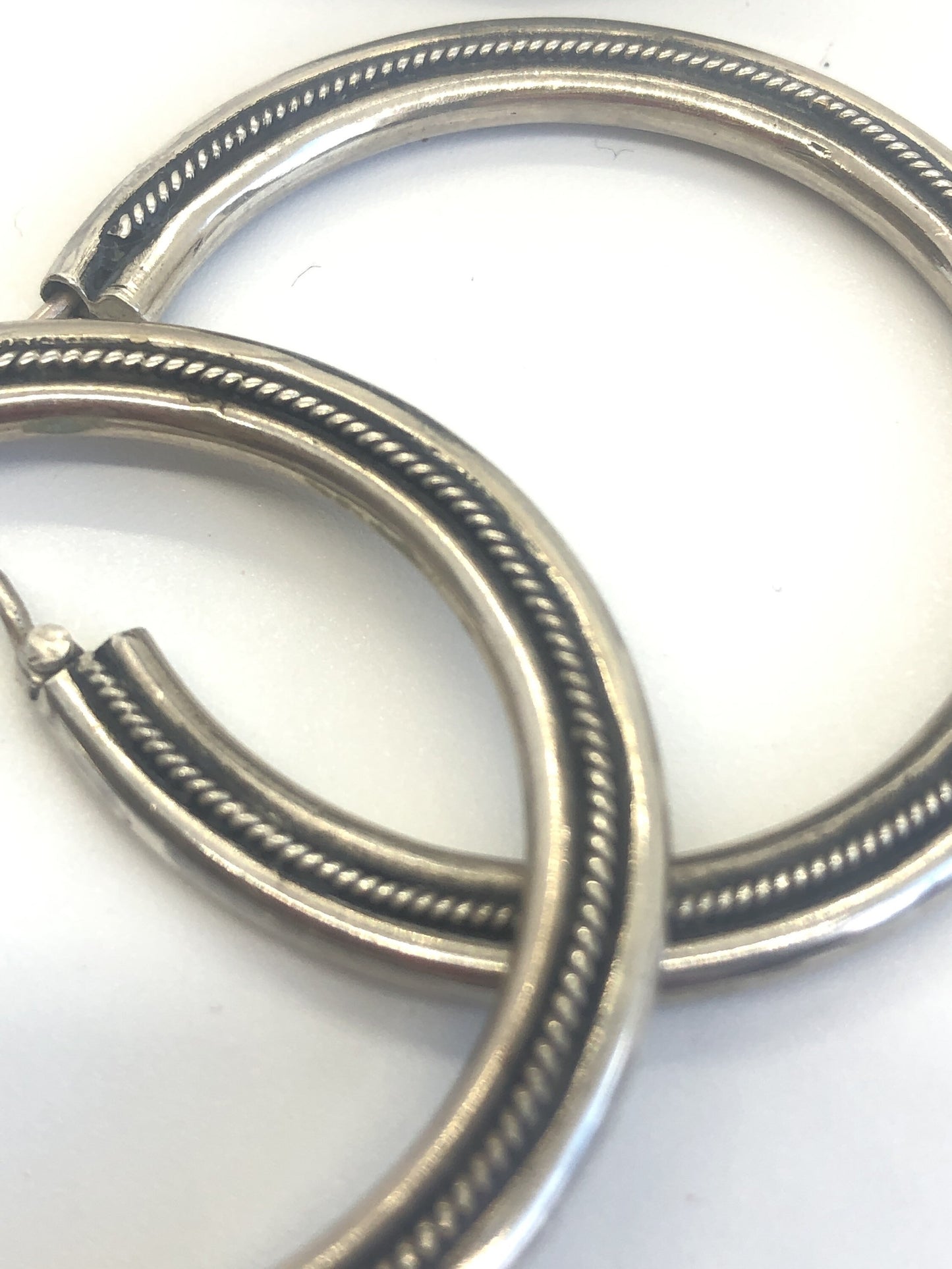 Large hoops Handmade Sterling Silver Earrings Indonesia, Vintage old stock, Beautiful and massive