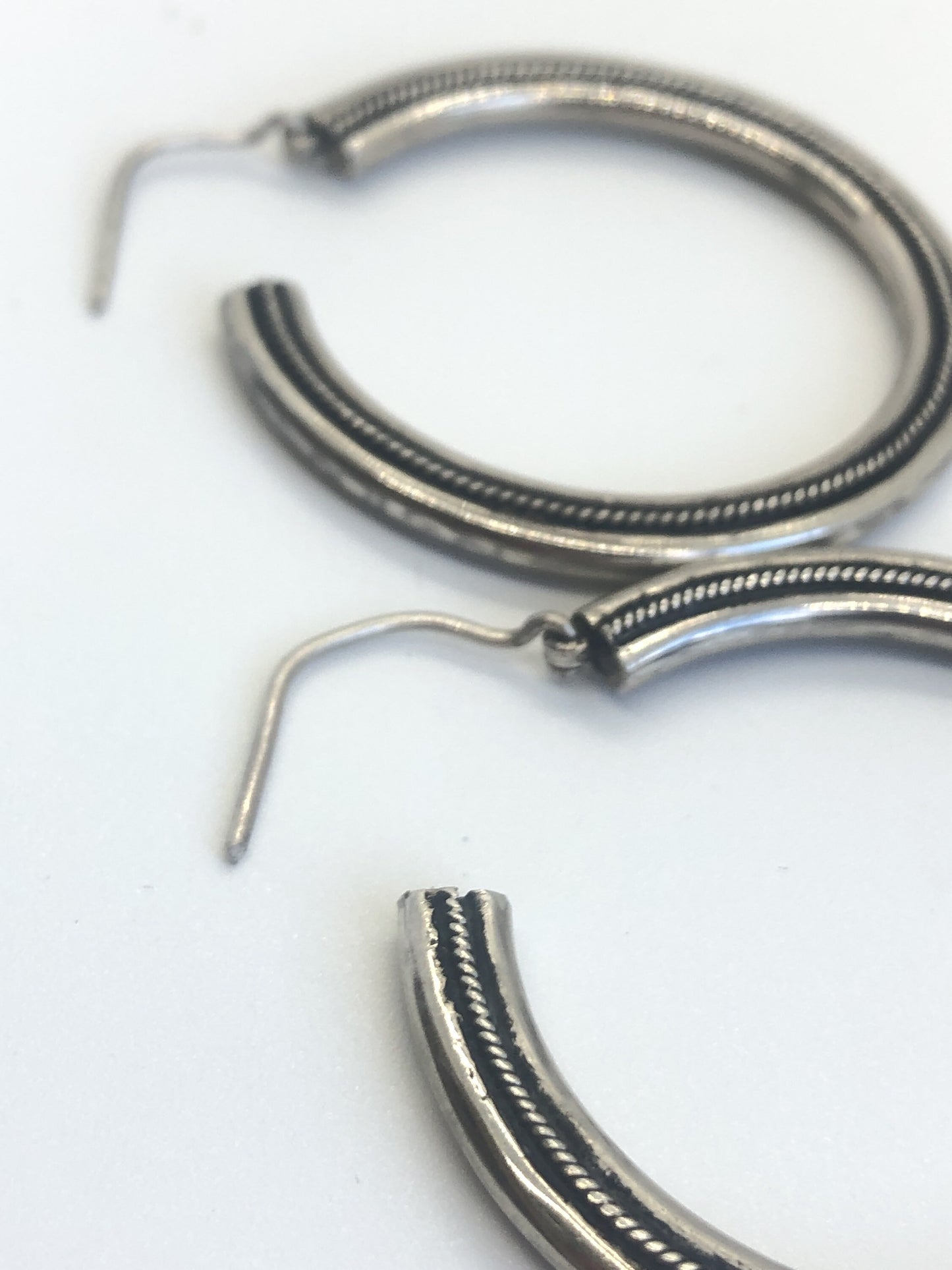 Large hoops Handmade Sterling Silver Earrings Indonesia, Vintage old stock, Beautiful and massive