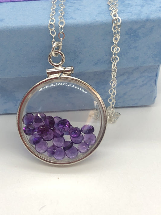 Handmade Amethyst/sterling silver shaker locket w/  genuine gems weighing 2.4 TCW, February birthstone. Make 1 for your mom! ask me