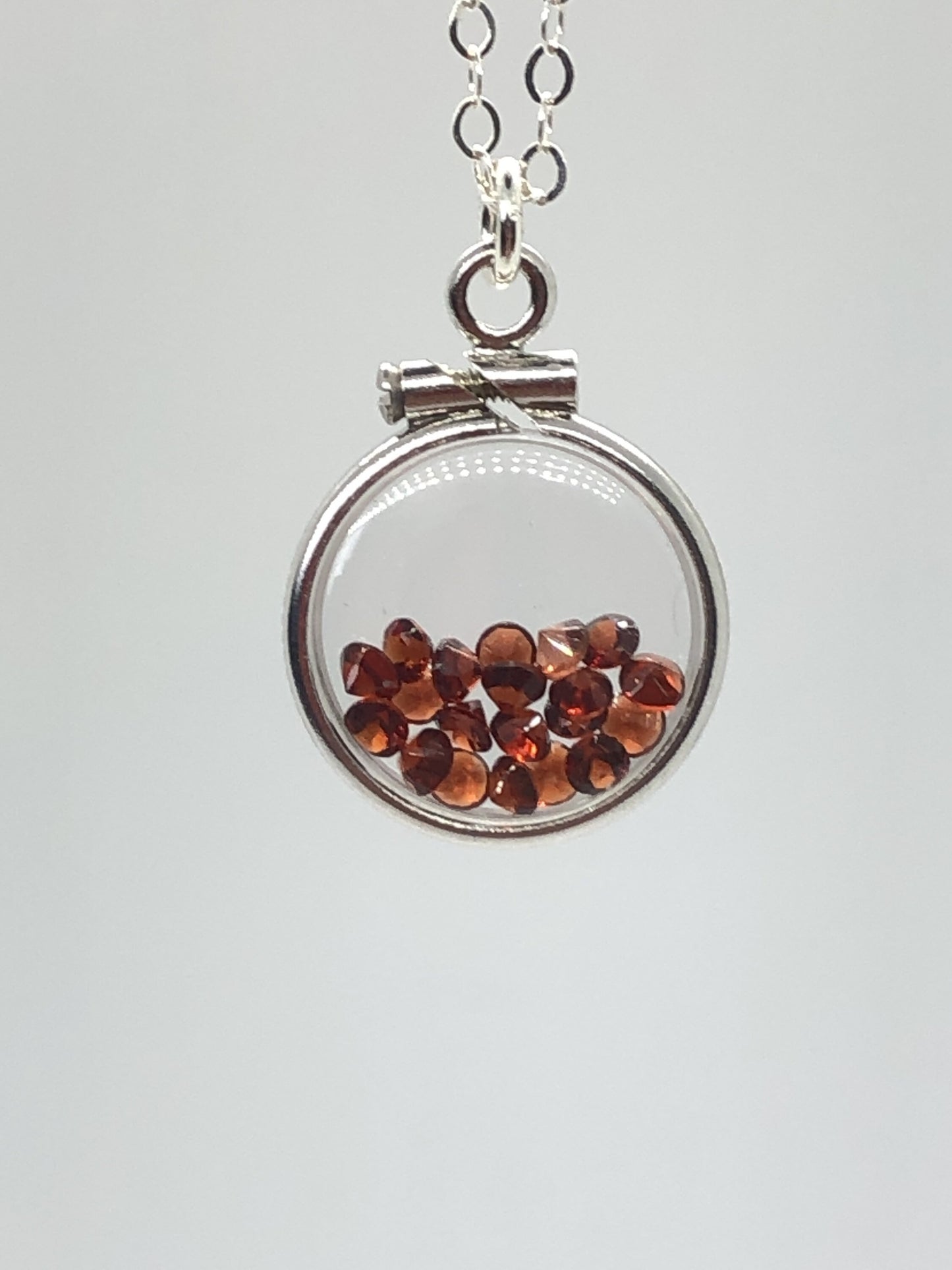 Handmade garnet/sterling silver shaker locket with 0.85 TCW of beautiful  genuine gems  January birthstone, dainty, Make one for MOM?ask me