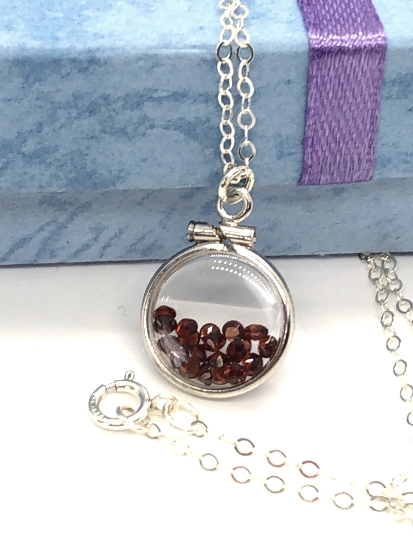 Handmade garnet/sterling silver shaker locket with 0.85 TCW of beautiful  genuine gems  January birthstone, dainty, Make one for MOM?ask me