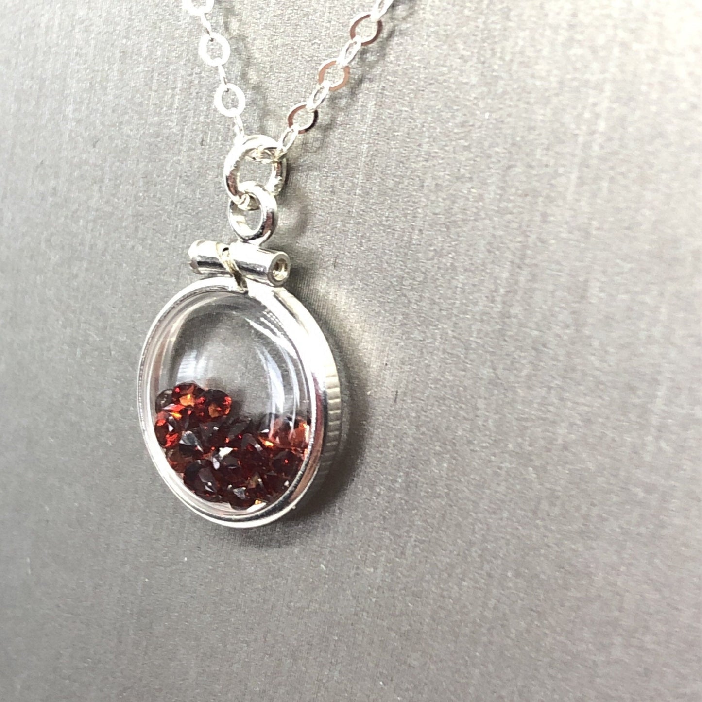Handmade garnet/sterling silver shaker locket with 0.85 TCW of beautiful  genuine gems  January birthstone, dainty, Make one for MOM?ask me