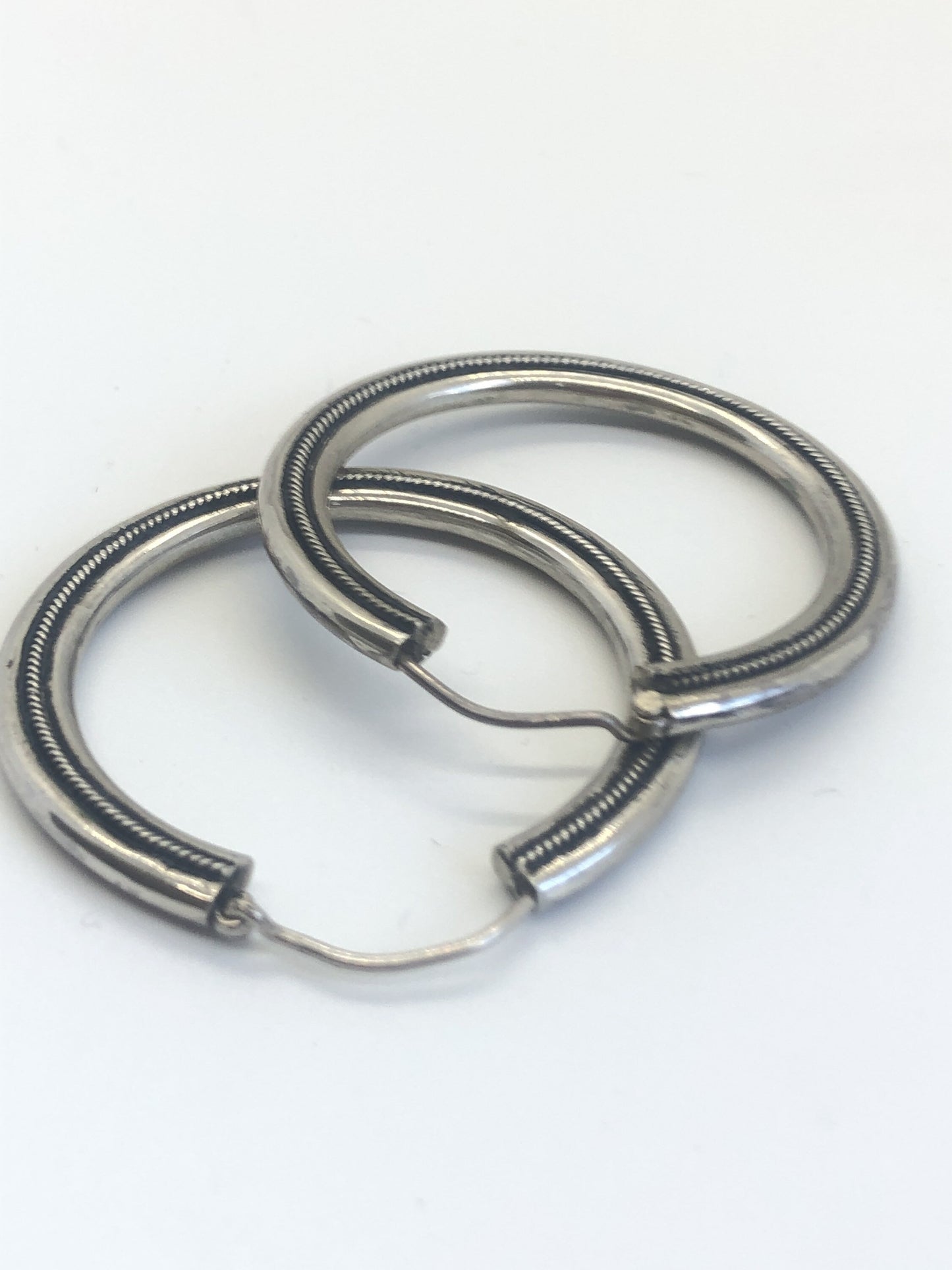 Large hoops Handmade Sterling Silver Earrings Indonesia, Vintage old stock, Beautiful and massive