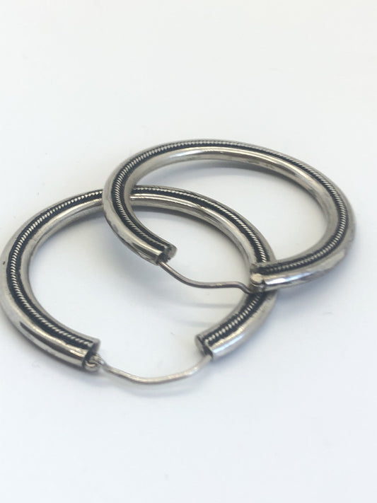 Large hoops Handmade Sterling Silver Earrings Indonesia, Vintage old stock, Beautiful and massive
