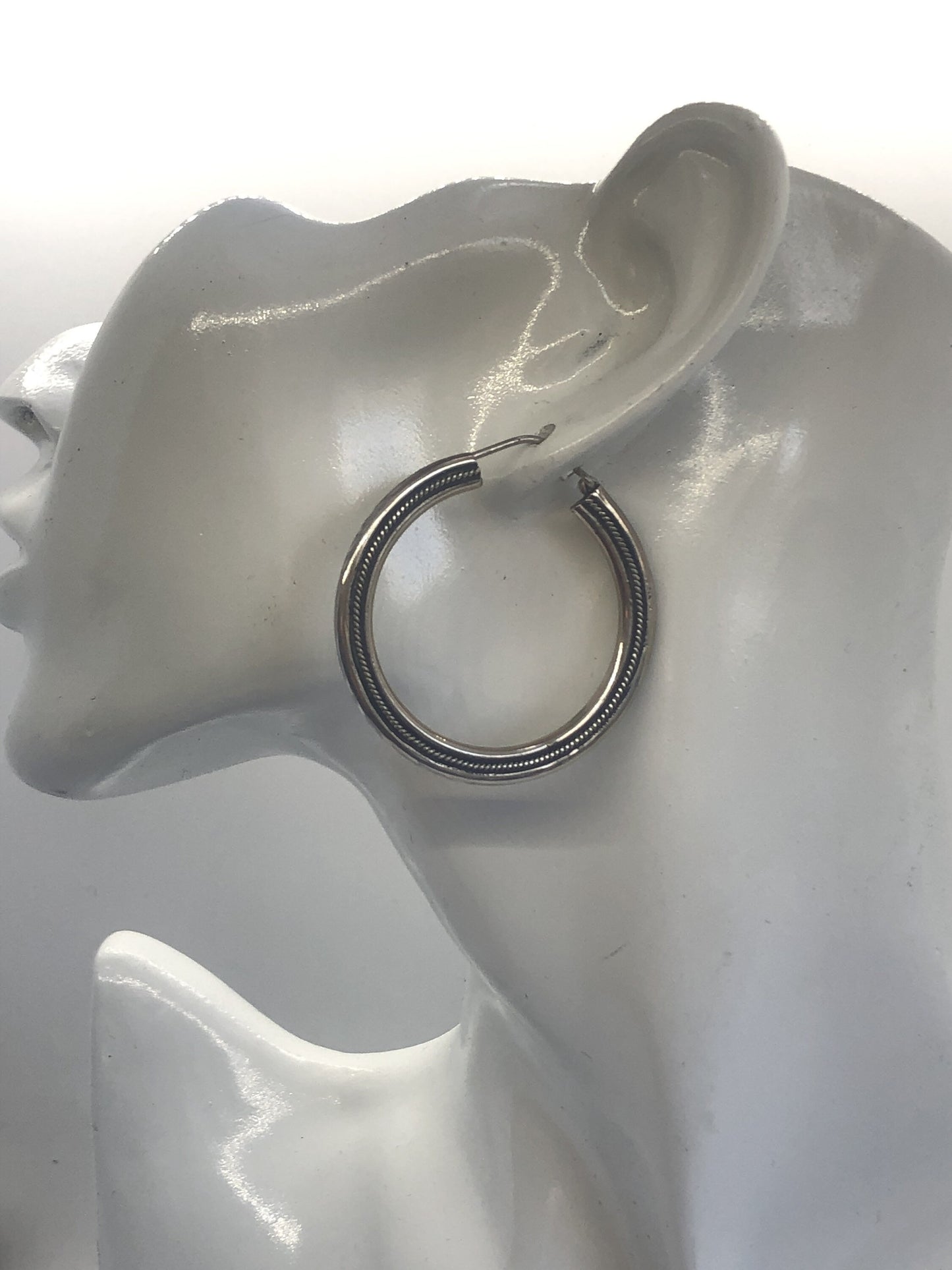 Large hoops Handmade Sterling Silver Earrings Indonesia, Vintage old stock, Beautiful and massive