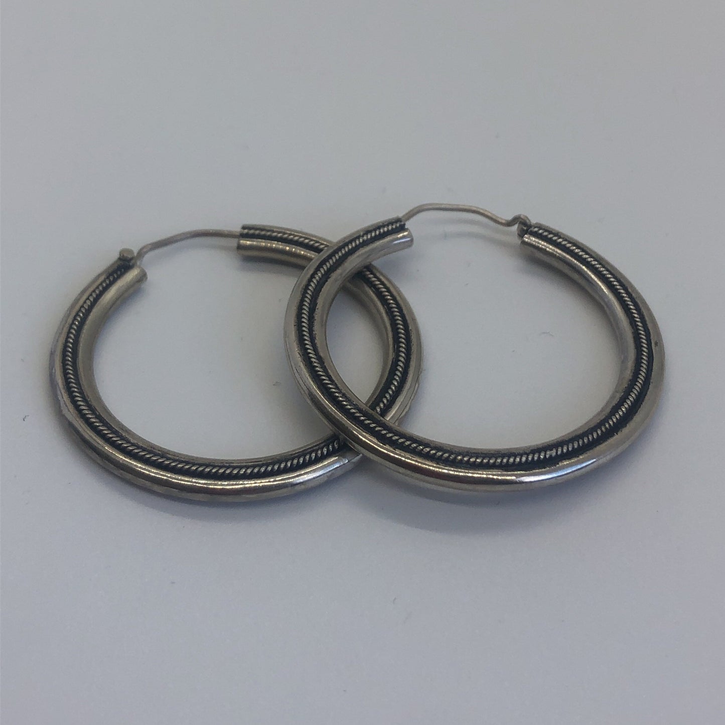Large hoops Handmade Sterling Silver Earrings Indonesia, Vintage old stock, Beautiful and massive