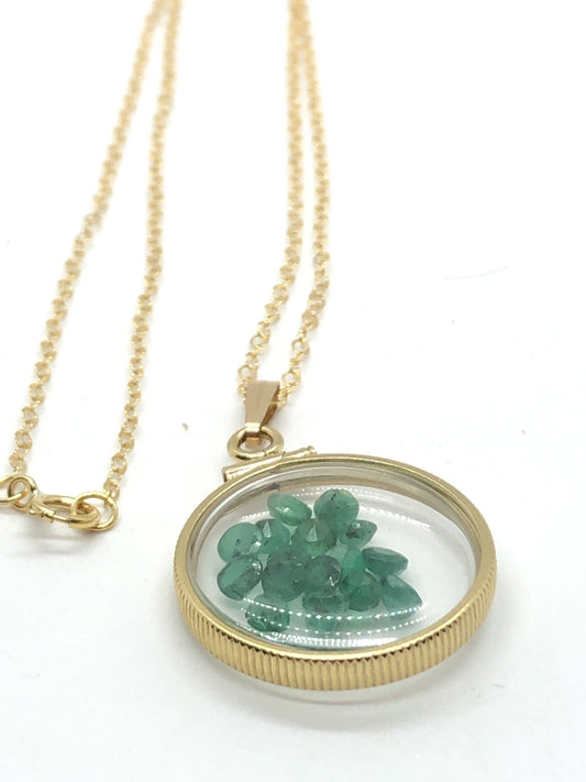 Handmade Emerald Shaker Locket 14k gold filled with beautiful May Birthstone, you can custom create a locket for Mother’s day
