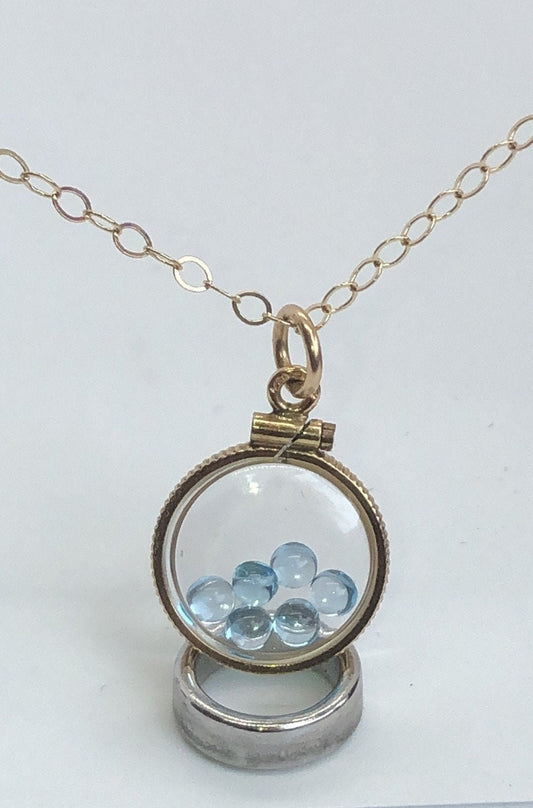 Vintage Baby Blue Natural Topaz Shaker Locket, gold filled with genuine gems. New Old Stock 50 years old! Limited supply Custom for mom? Ask
