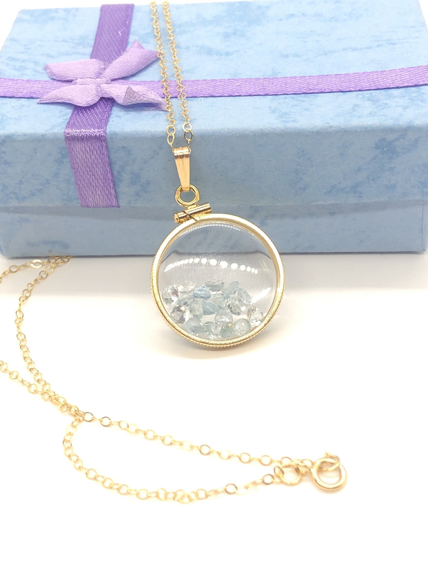 Handmade 2.0 TCW Aquamarine Shaker Locket 14k gold filled or Sterling Silver  with March Birthstone