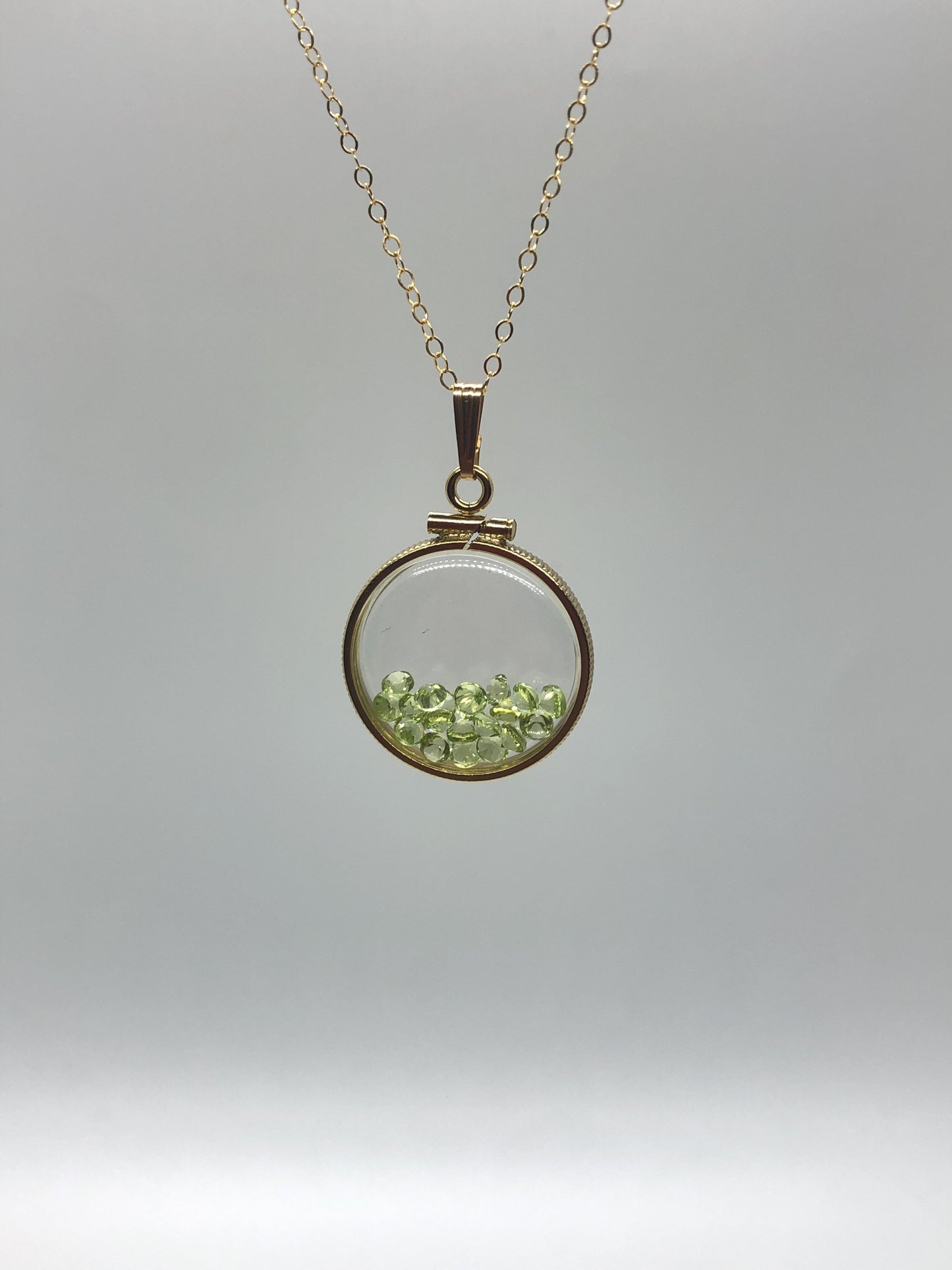 Handmade Peridot Shaker Locket 14k gold filled or Silver with beautiful August Birthstone, 2.0 TCW