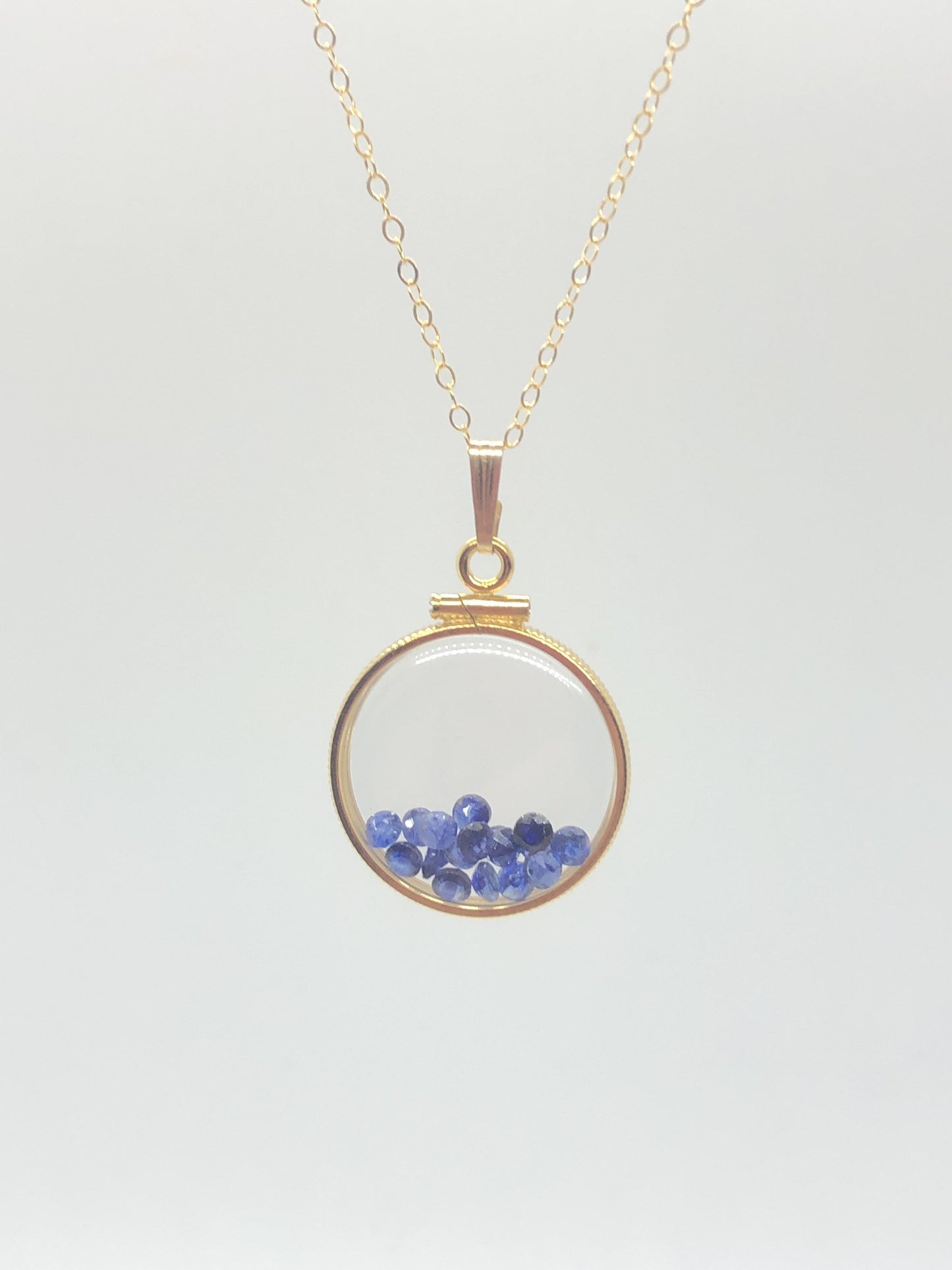 Handmade Sapphire Shaker Locket 14k GF or Silver filled w/ beautiful September Birthstone, you can custom create a locket for Mother’s day