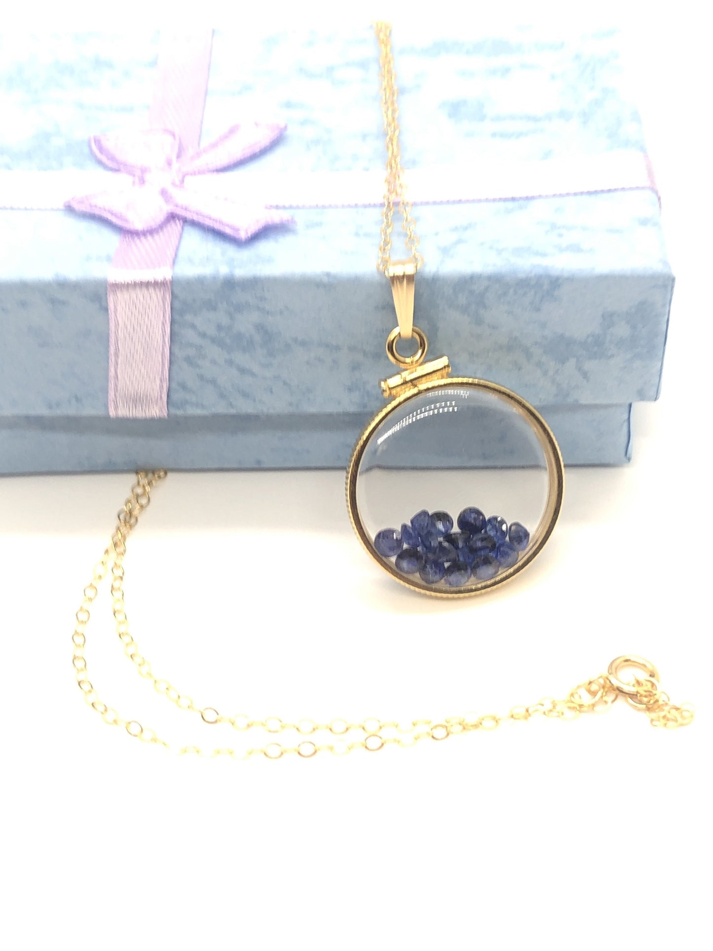 Handmade Sapphire Shaker Locket 14k GF or Silver filled w/ beautiful September Birthstone, you can custom create a locket for Mother’s day