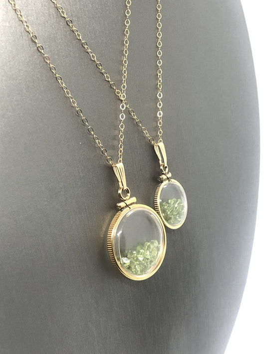 Vintage Peridot shaker Locket 12k gold filled, 50 year old New old Stock,  20mm or 15 mm August Birthstone, free locket screwdriver