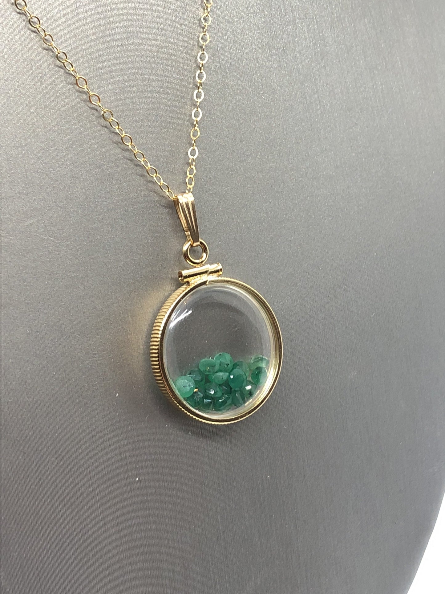 Handmade Emerald Shaker Locket 14k gold filled with beautiful May Birthstone, you can custom create a locket for Mother’s day