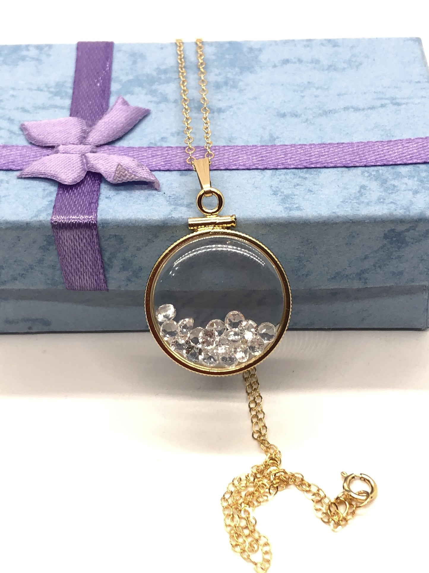 Handmade White Topaz Shaker Locket 14k gold filled w/beautiful April Birthstone,You can custom create one for Mother’s day