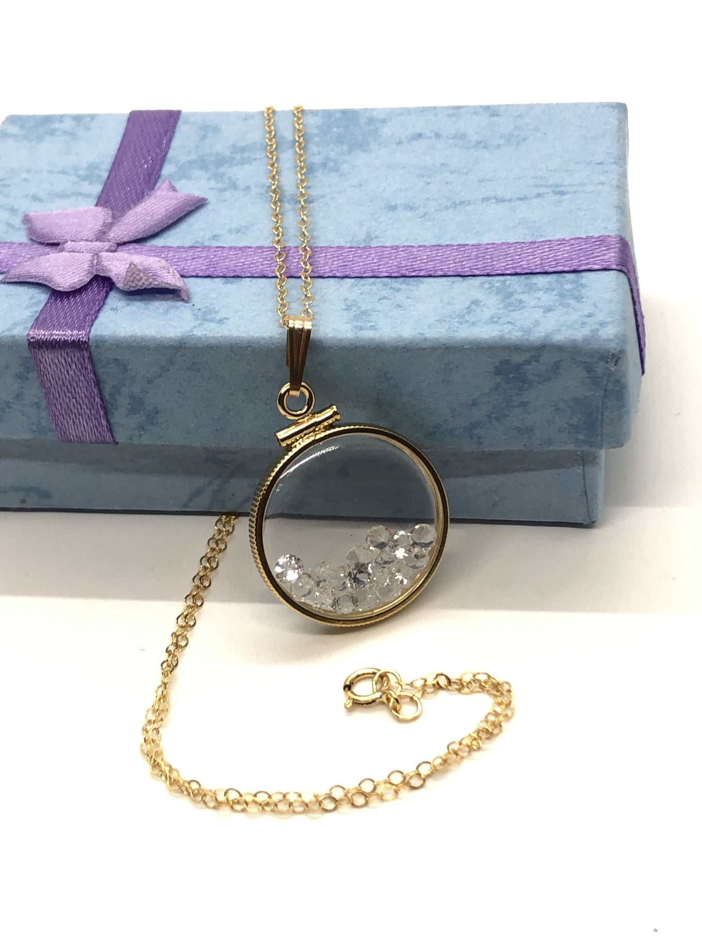 Handmade White Topaz Shaker Locket 14k gold filled w/beautiful April Birthstone,You can custom create one for Mother’s day