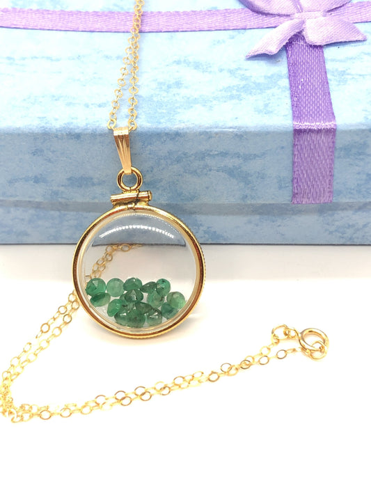 Vintage Emerald Shaker Locket 12k gold filled with beautiful May Birthstone, New Old Stock, Customer can custom create for Mother’s day