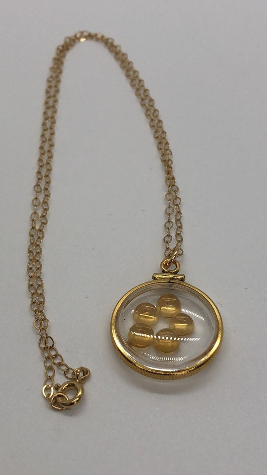 Vintage Citrine Shaker locket with set 5 beautiful Round natural Brazilian cabochons, November Birth, New Old Stock