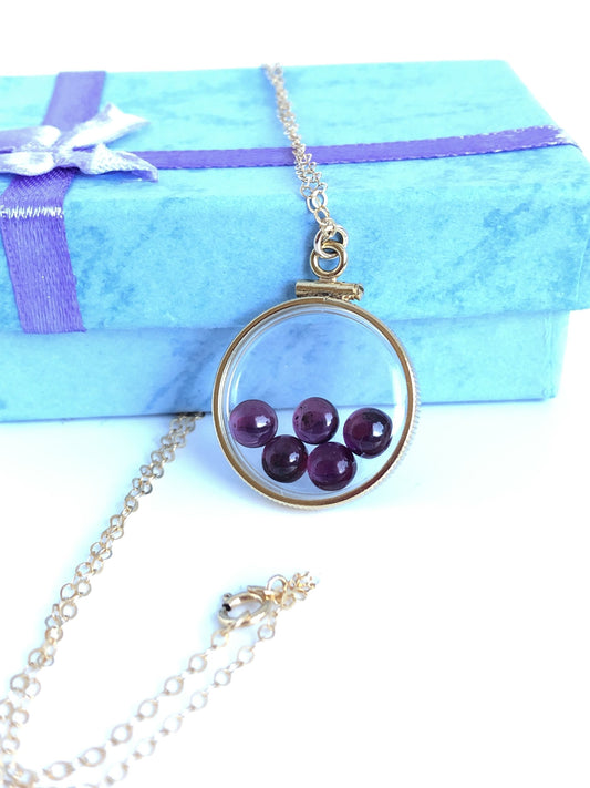 Handmade Garnet Shaker Locket, 14k gold filled w/ 3.98 CTW of natural gems, January birthstone Customize one for your Mother's Day, Ask me!