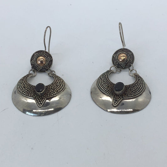 Large Handmade Sterling, Garnet  and gold wash french hook Earrings Indonesia, Vintage new old stock, Beautiful