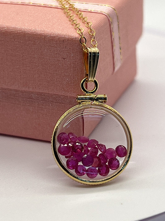 14k Solid Gold Handmade Dime Sized Ruby Shaker Locket with beautiful July Birthstone, 1.95 TCW
