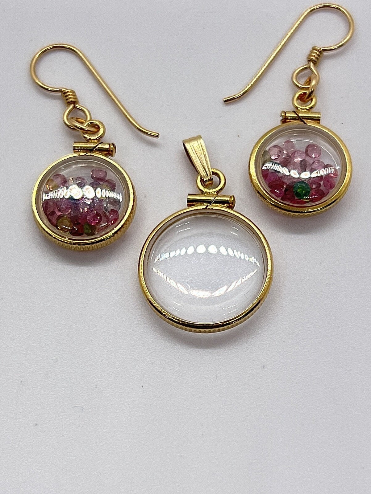 Handmade multicolored tourmaline Shaker Locket Earrings 14k gold filled w/ 2.6 CTW natural round cut gems