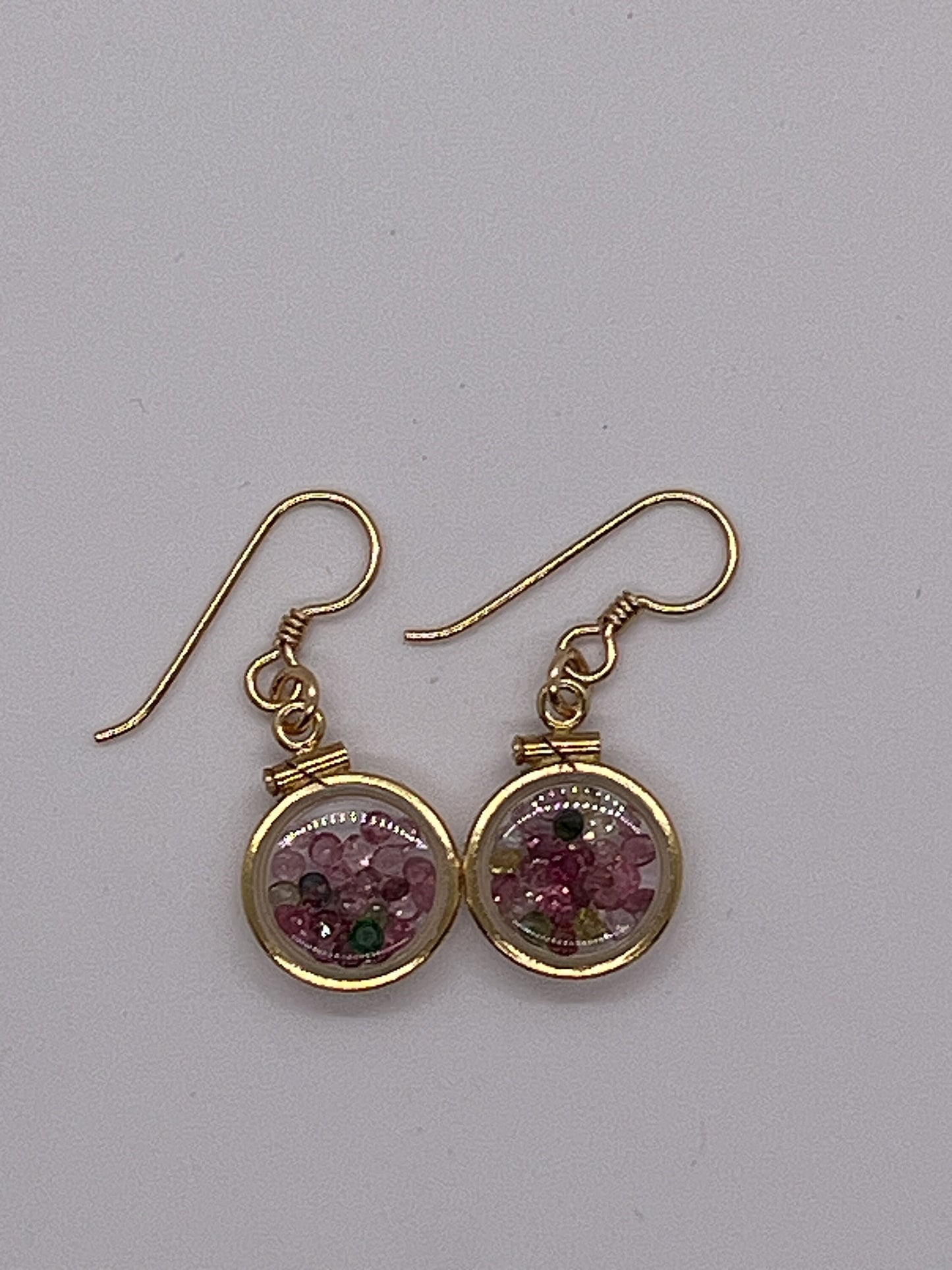Handmade multicolored tourmaline Shaker Locket Earrings 14k gold filled w/ 2.6 CTW natural round cut gems