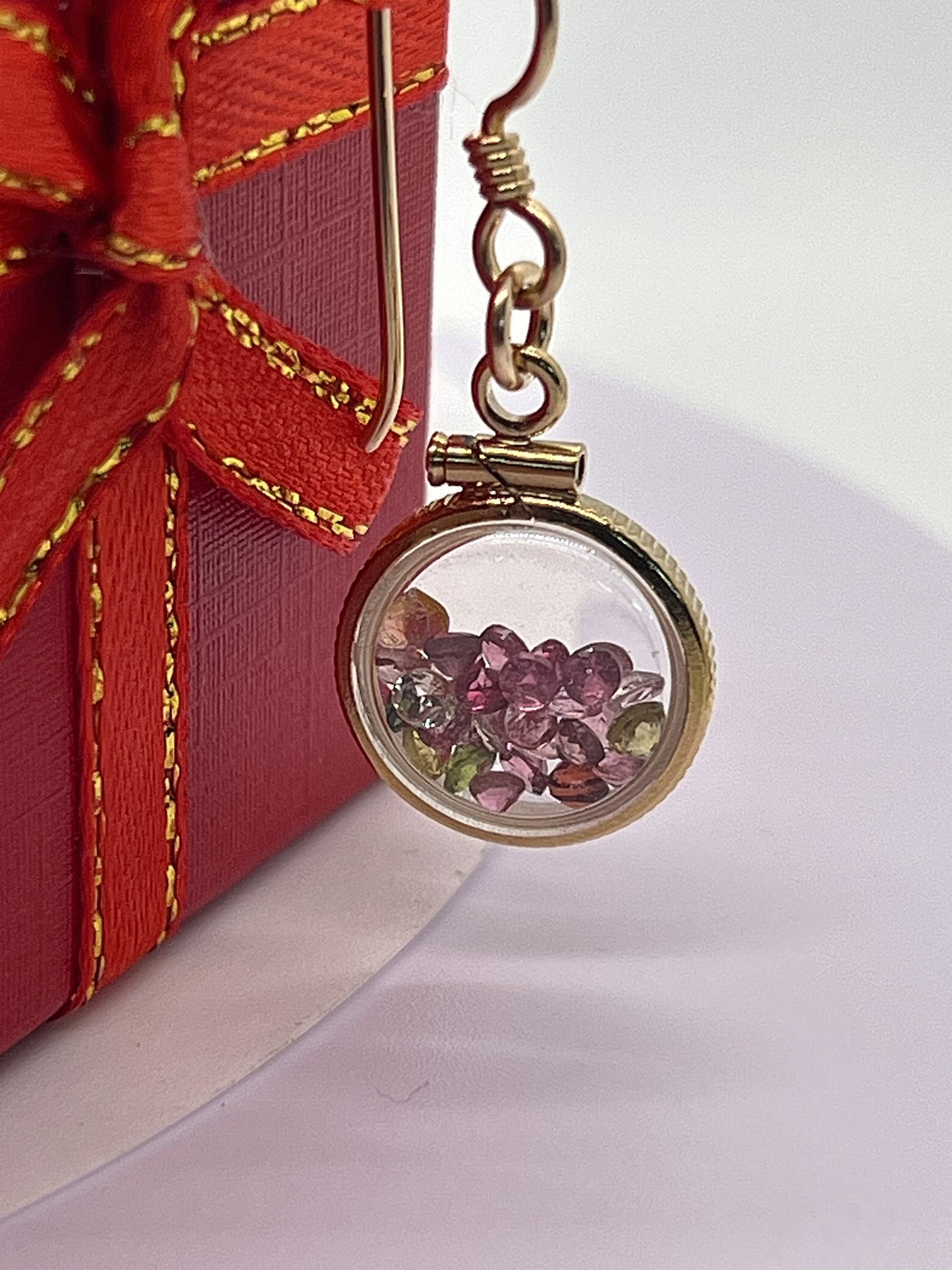 Handmade multicolored tourmaline Shaker Locket Earrings 14k gold filled w/ 2.6 CTW natural round cut gems