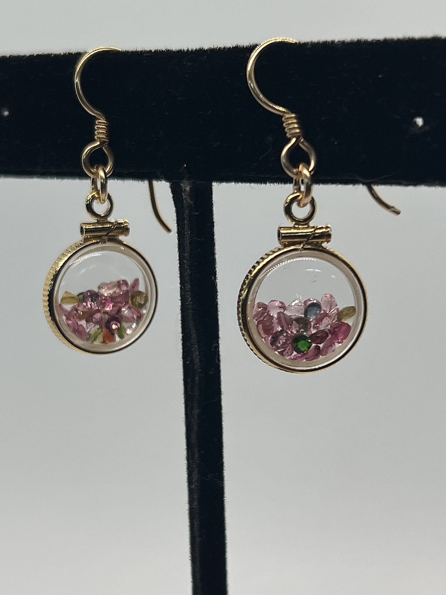 Handmade multicolored tourmaline Shaker Locket Earrings 14k gold filled w/ 2.6 CTW natural round cut gems