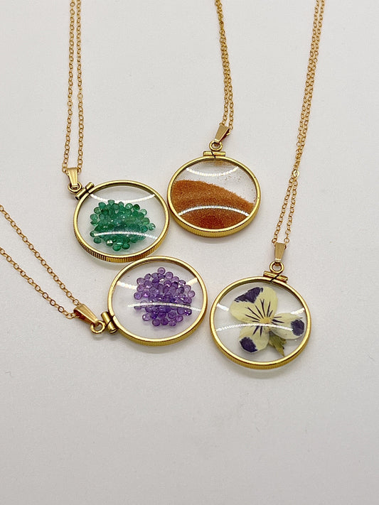 Empty Glass 25mm Handmade 14k gold filled shaker Locket, Ashes, sand, gems, hair, flowers, small treasures