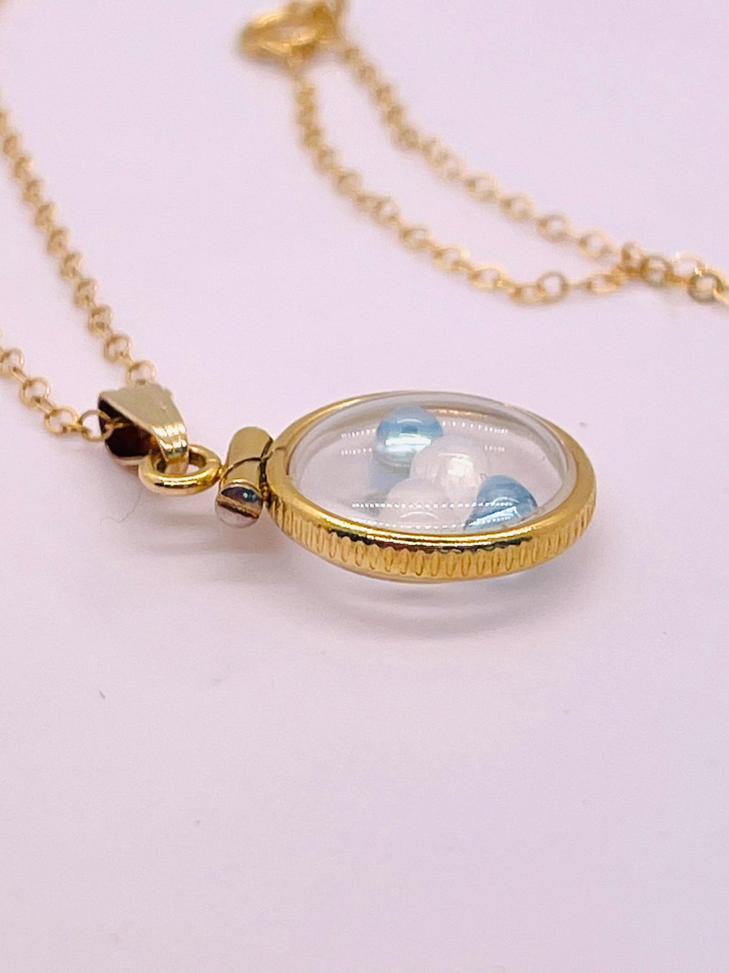 12.5 mm Handmade 14k Solid Gold Shaker Locket With Moonstone and Blue Topaz