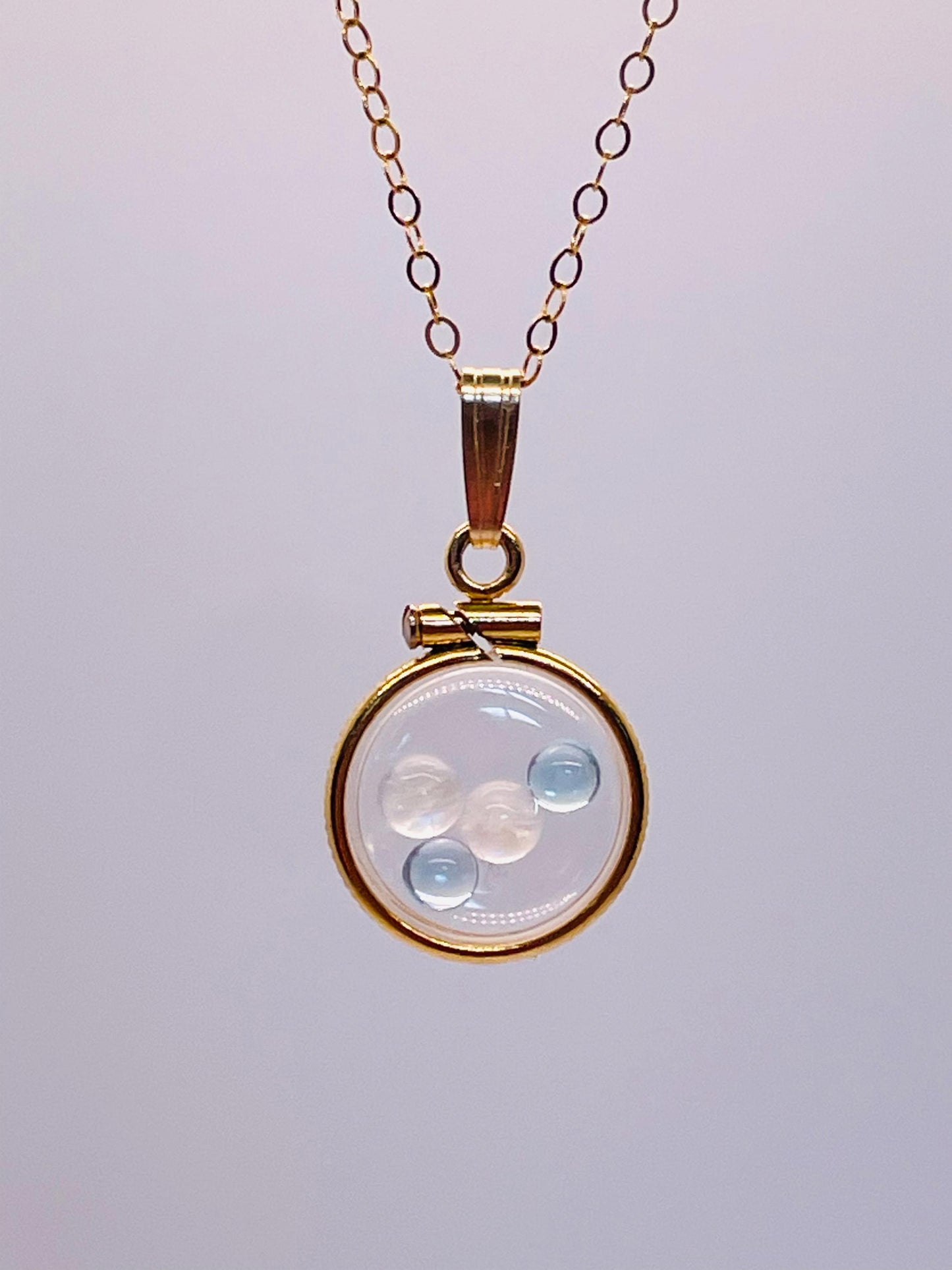 12.5 mm Handmade 14k Solid Gold Shaker Locket With Moonstone and Blue Topaz