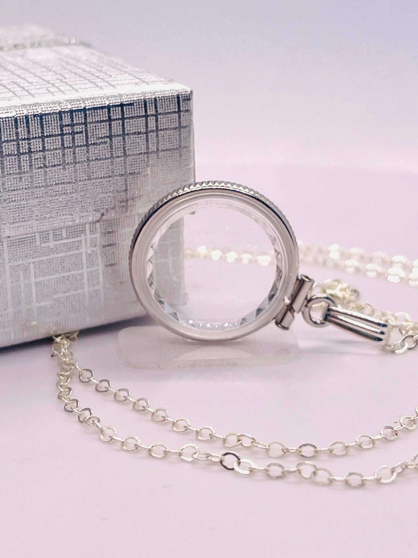 Empty Customizable 18mm Handmade Sterling Silver Diamond Edge Shaker Locket, Dime sized Necklace w/ Free Screwdriver