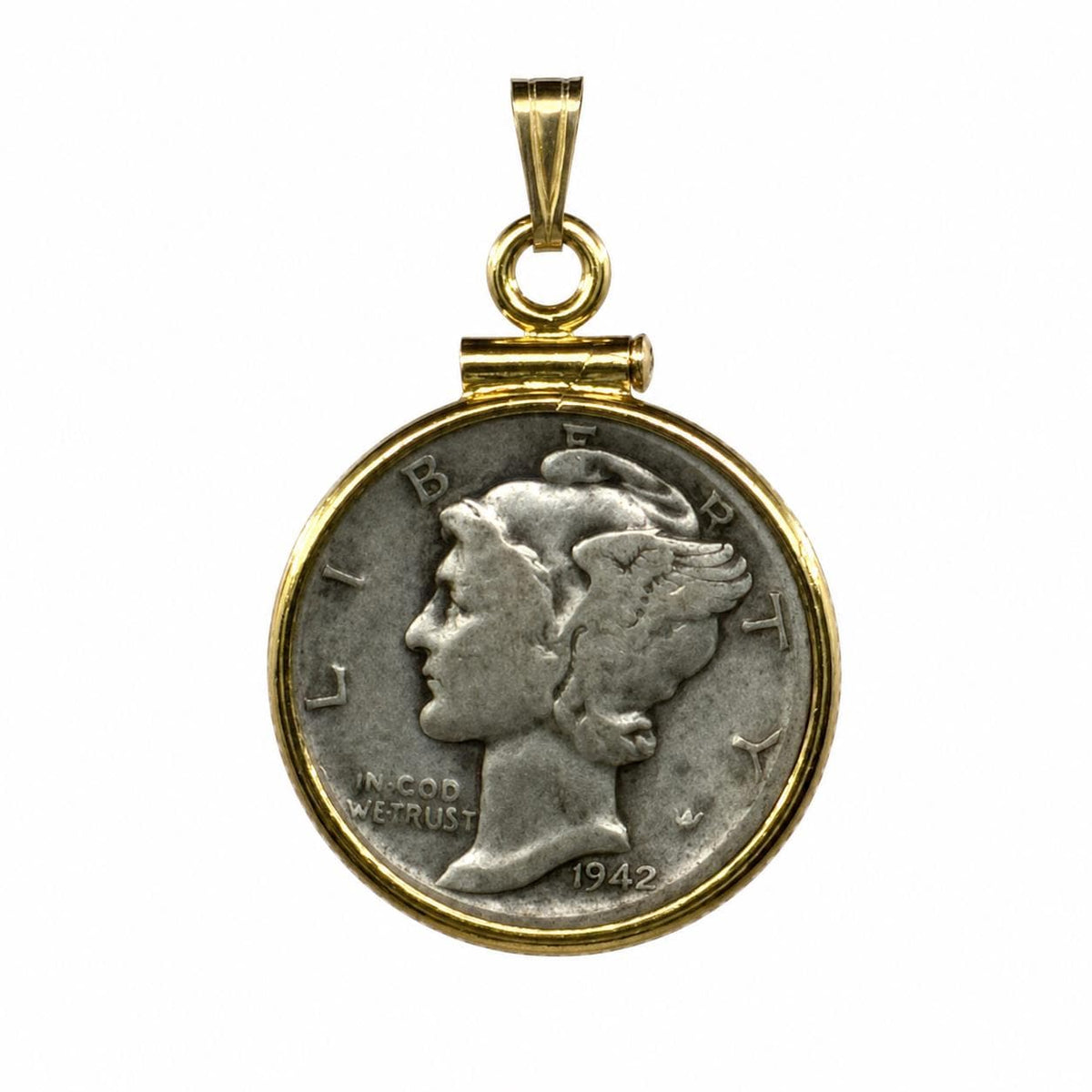 Vintage mercury dime necklace, 14k gold-filled coin-edge bezel, 16–20 inch chain, handmade coin jewelry - image 1