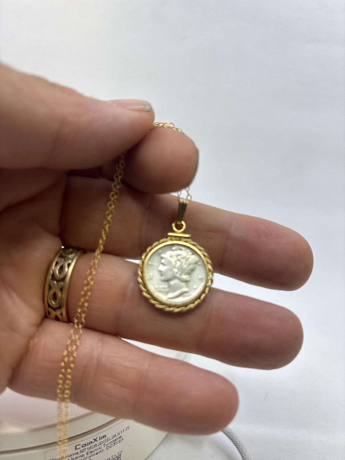 Vintage mercury dime necklace, 14k gold-filled rope-edge bezel, 16–20 inch chain, handmade coin jewelry - image 7