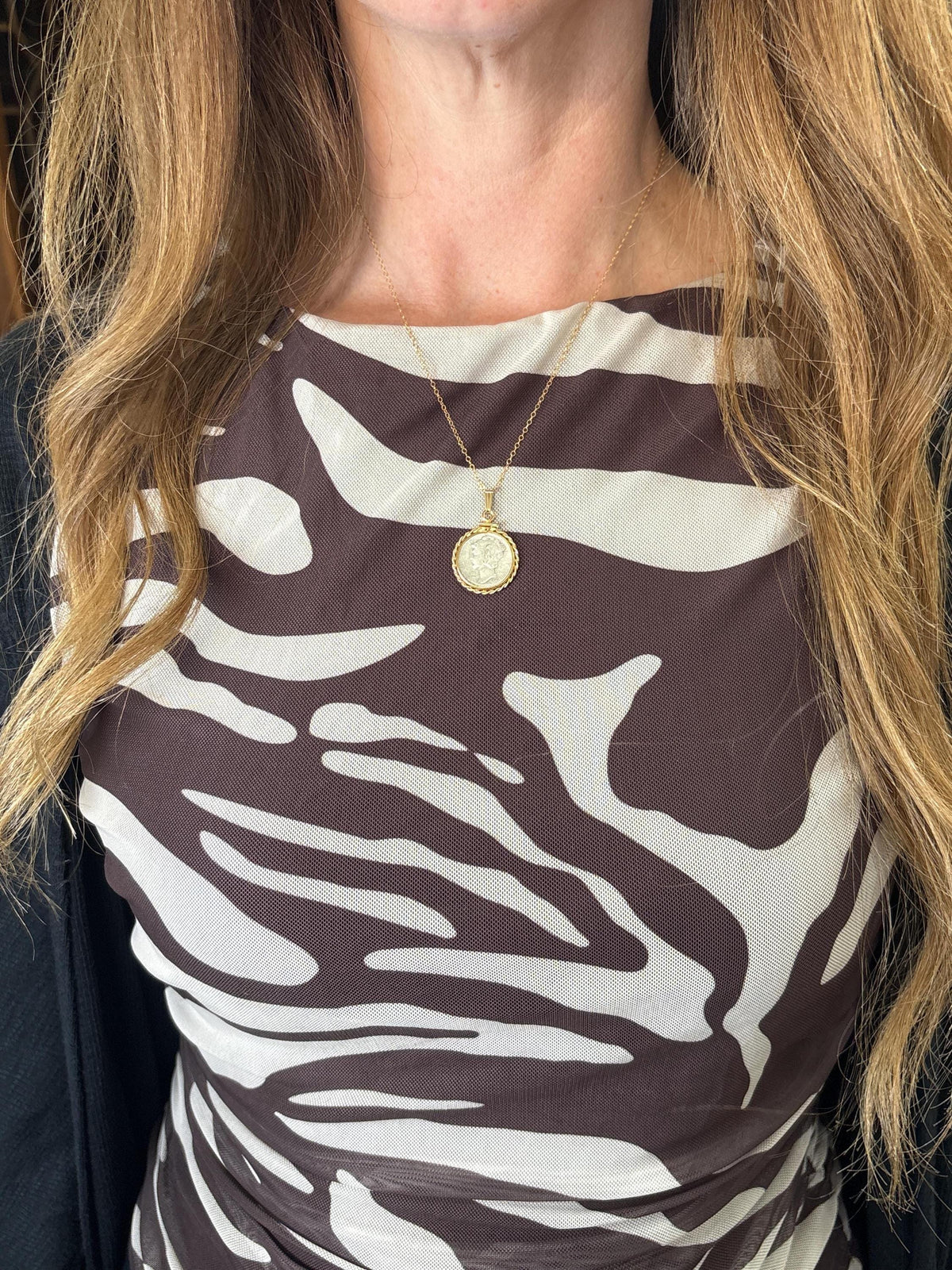 Vintage mercury dime necklace, 14k gold-filled rope-edge bezel, 16–20 inch chain, handmade coin jewelry - image 9