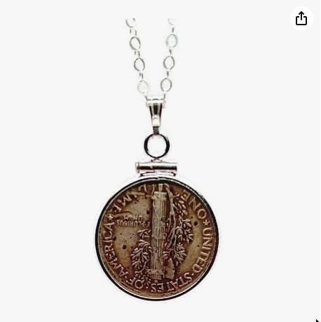 Vintage mercury dime necklace, sterling silver coin-edge bezel, 16–20 inch chain, handmade 90% silver coin jewelry - image 2