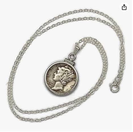 Vintage mercury dime necklace, sterling silver coin-edge bezel, 16–20 inch chain, handmade 90% silver coin jewelry - image 4
