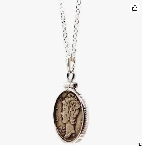 Vintage mercury dime necklace, sterling silver coin-edge bezel, 16–20 inch chain, handmade 90% silver coin jewelry - image 6