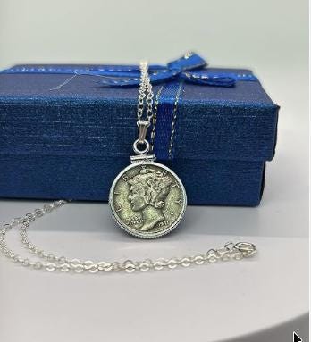 Vintage mercury dime necklace, sterling silver coin-edge bezel, 16–20 inch chain, handmade 90% silver coin jewelry - image 7