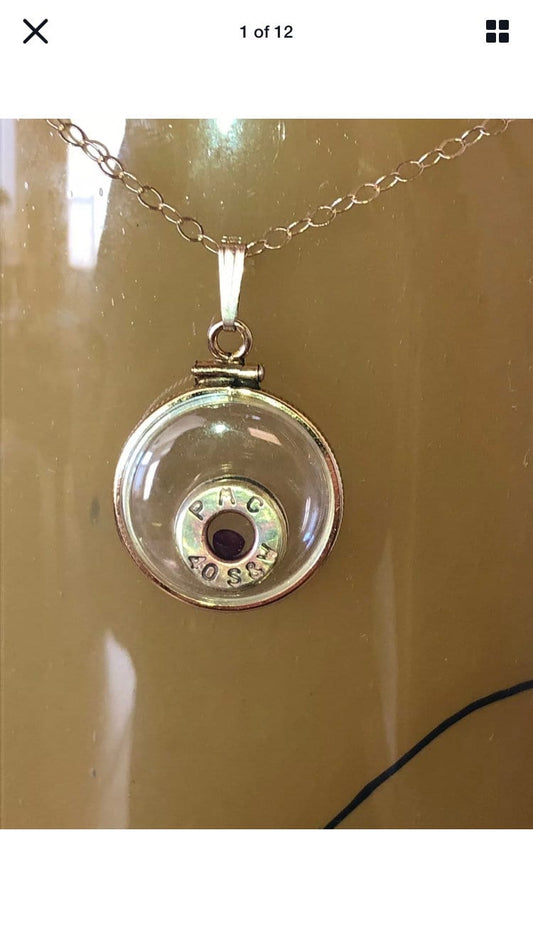 40 cal bullet necklace with floating amethyst Vintage 12k gold filled locket