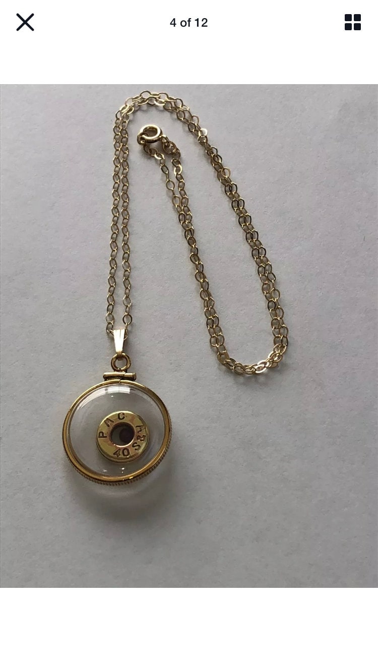 40 cal bullet necklace with floating amethyst Vintage 12k gold filled locket