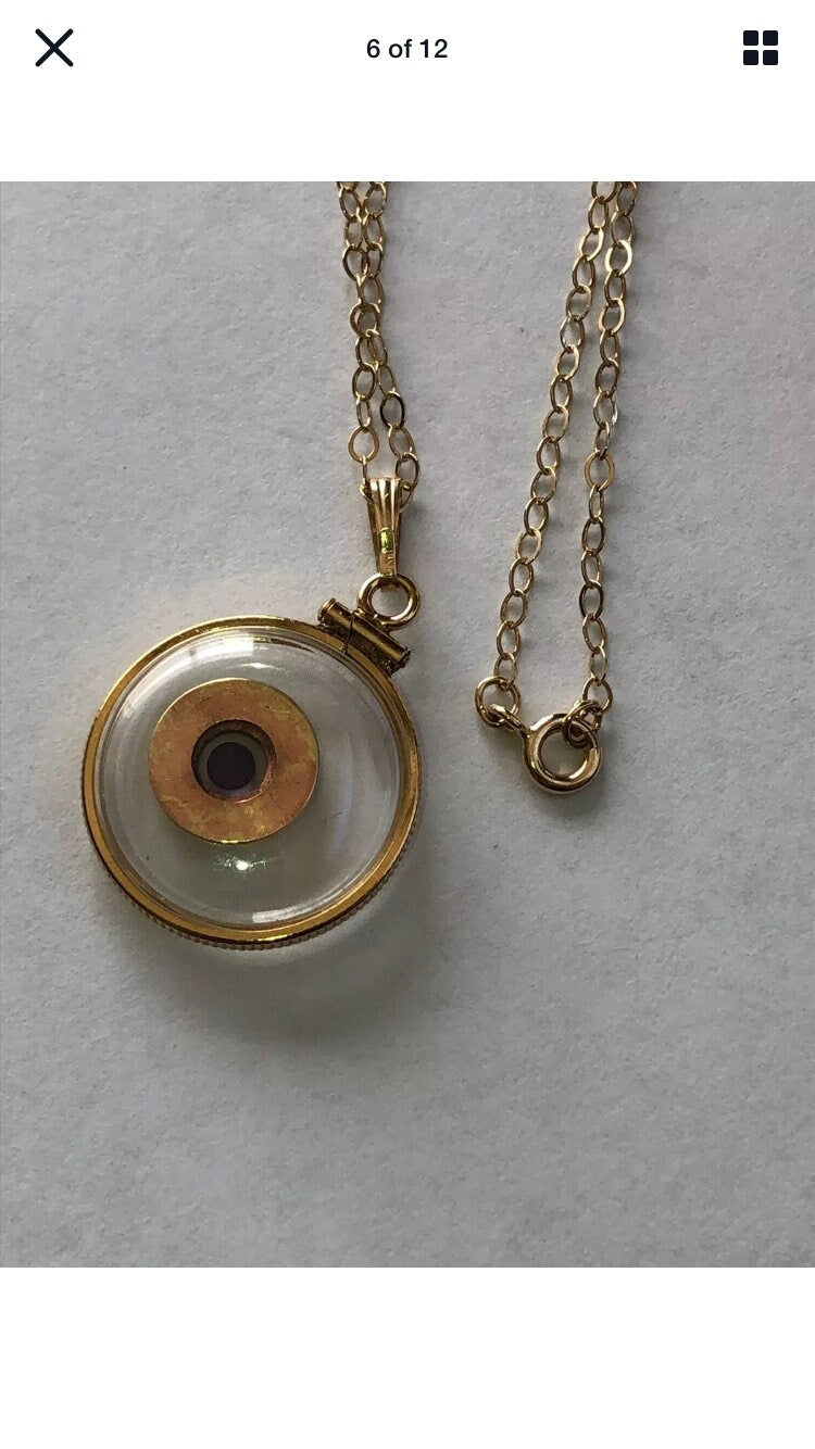 40 cal bullet necklace with floating amethyst Vintage 12k gold filled locket