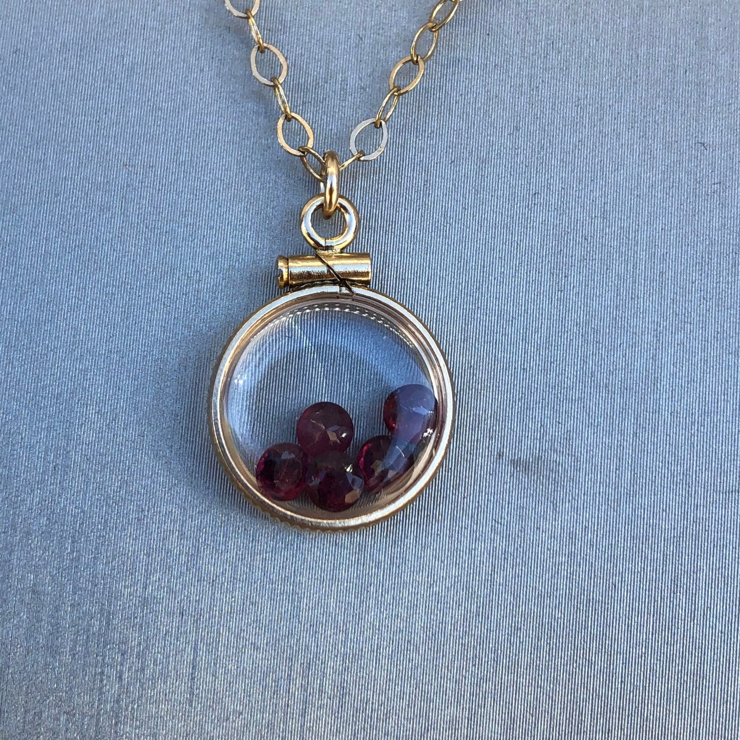 Dainty Handmade Garnet Shaker Locket ,14k gold filled w .91 CTW of  gems, January birthstone Customize one for your Mother's Day? Just ask