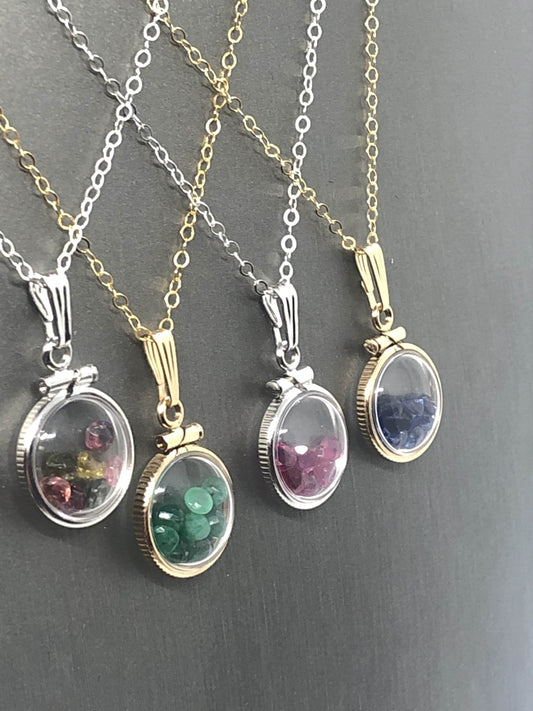 Dainty  Mother’s Day Locket 14k GF or silver w/ your choice of beautiful birthstones, custom created by YOU