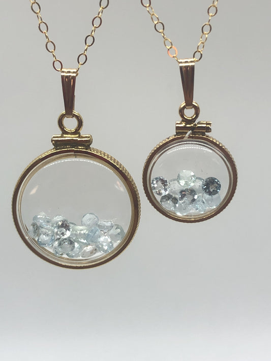 Vintage Aquamarine shaker Locket 14k gold filled, 50 year old New Stock,  20mm or 15 mm.