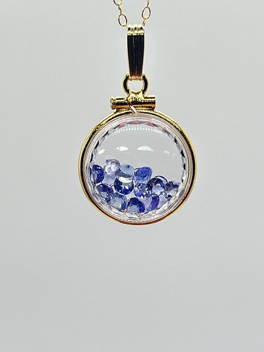 14k solid gold Tanzanite Diamond edge 16.5mm Handmade shaker Locket Reversible 2 CTW